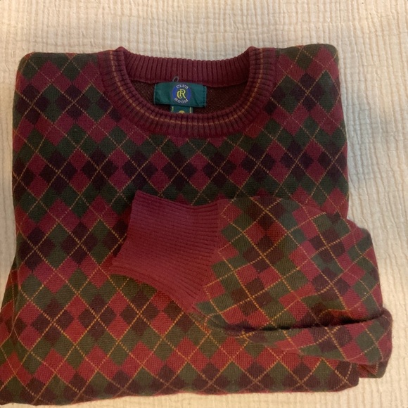 VINTAGE  DAD SWEATER RED ARGYLE WOOL SZ L - Picture 8 of 8